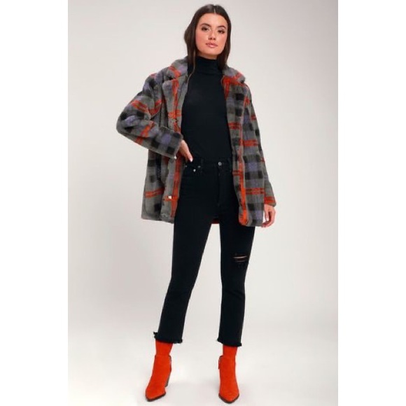 Lulus Plaid Faux Fur Coat - Picture 4 of 4
